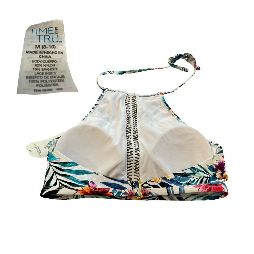 Time and Tru Tropical Floral Halter Bikini Swim Top Padded Cups M 8/10 - Picture 5 of 8